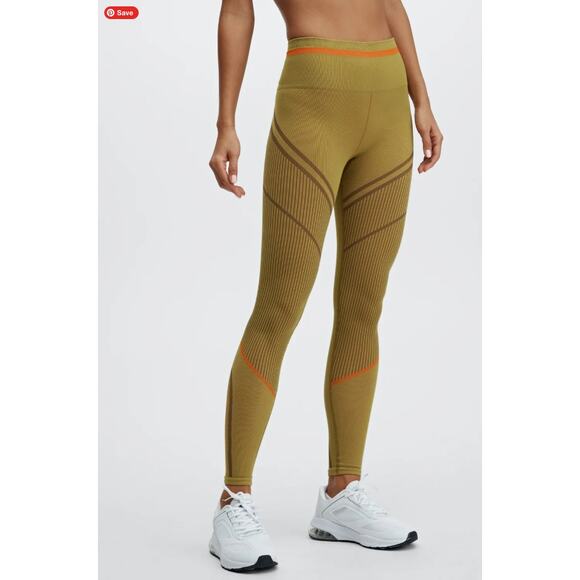 Fabletics Legging Women XL Seamless Jacquard Olive Green Stretch Knit Super Cozy - Picture 3 of 16